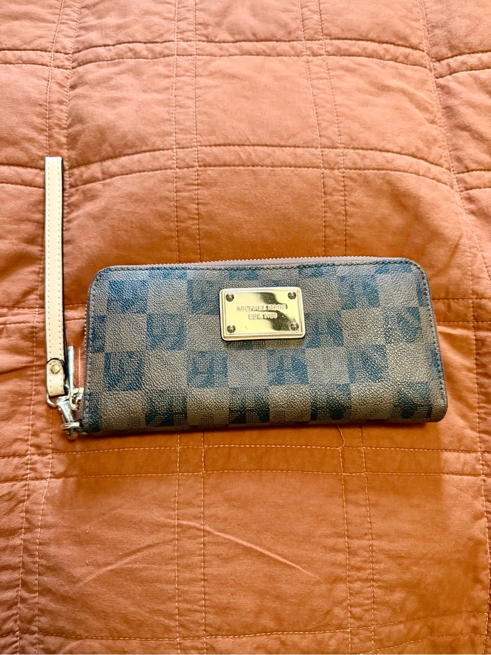 Michael Kors Brown Check Zip Wristlet Wallet